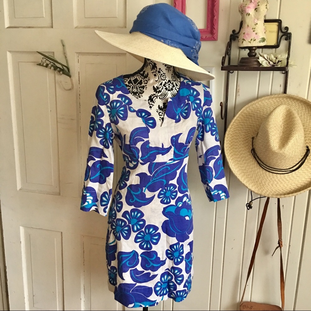 Boden Dress -6 linen blue floral